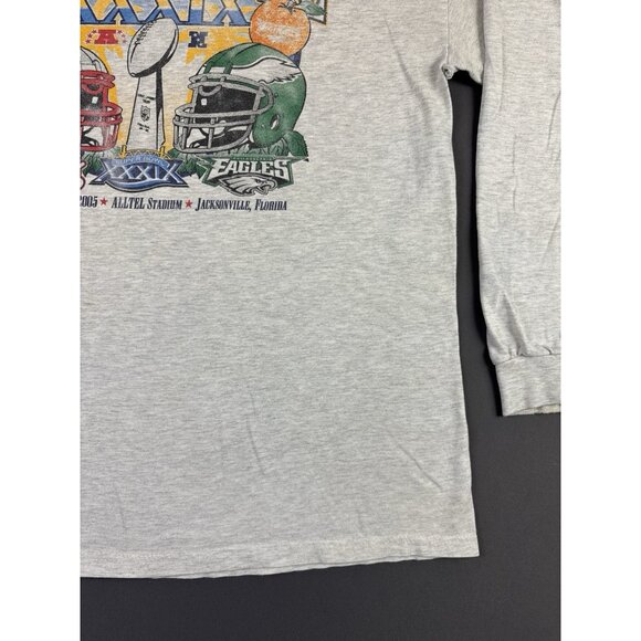 Rare Vintage Y2K NFL Superbowl XXXIX Patriots Eagles Sun Fade Gray Long Sleeve T - Picture 6 of 14
